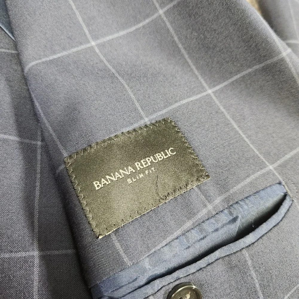 Banana Republic Blazer Men 44R Slim Fit Smart Weight Performance Wool Blend Navy